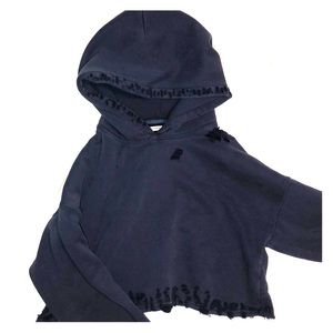 Emma & Sam Distressed Crop Blue Hoodie (Medium)